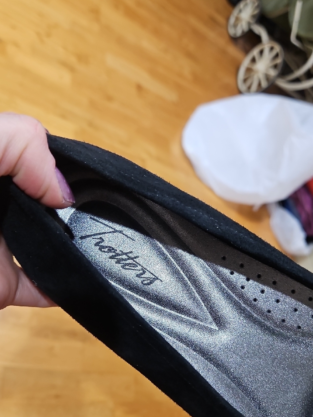 Trotters Black Suede Ballet Flats with Silver Buckle - Picture 4 of 7
